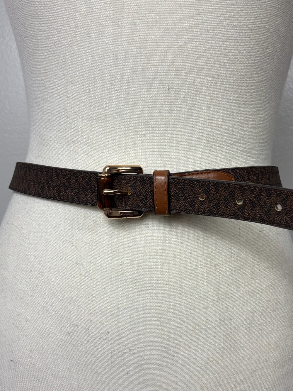 Michael Kors brown Monogram Belt with Gold tone & tortoise shell Buckle sz L